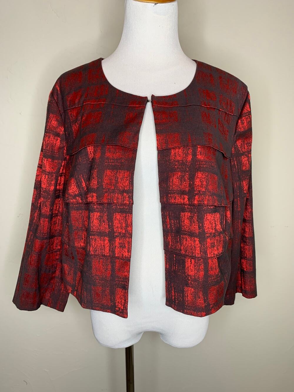I.N. Studio Blazer Jacket Sz 18W Red Gray Preppy Glam